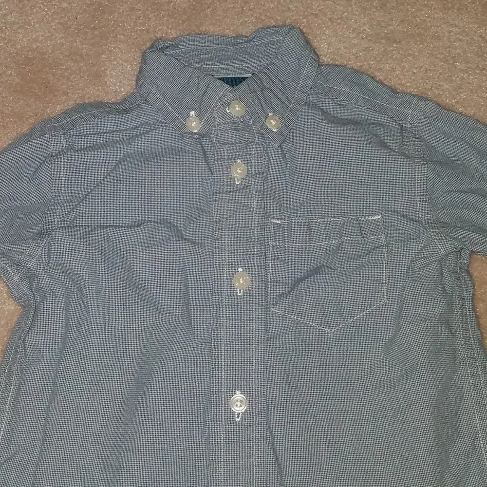 Gymboree Blue White Check Shirt Baby Boy 12-18 Months Button Front 100% Cotton
